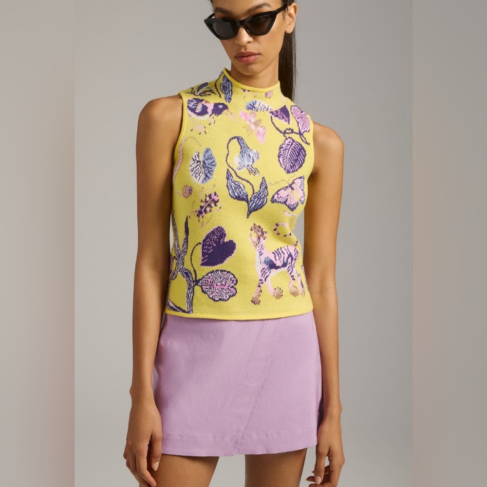 Sarah Gordon Mock-Neck Sweater Tank | Yellow Motif | XS